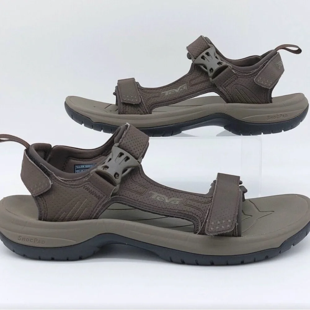 TEVA Brown size 11 Men's Sandals- Velcro & side clip closure - GUC - Picture 2 of 11